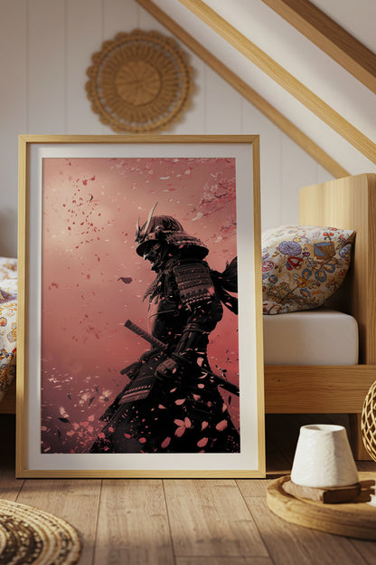 Cherry Blossom Samurai Print - Sakura Petal Pink Poster | Samurai Legacy