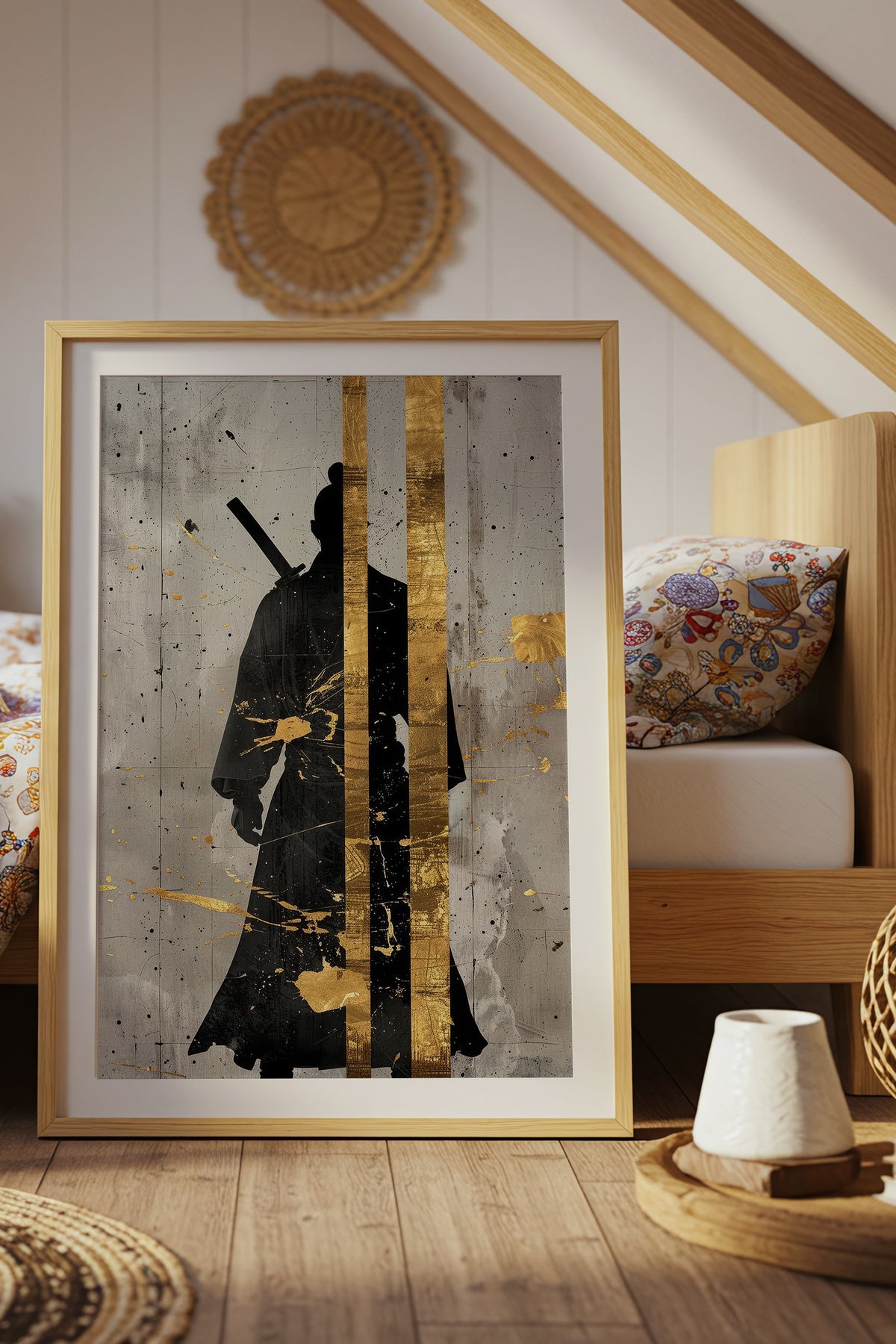 Gold Leaf Samurai Print - Abstract Japanese Art Poster | Samurai Legacy