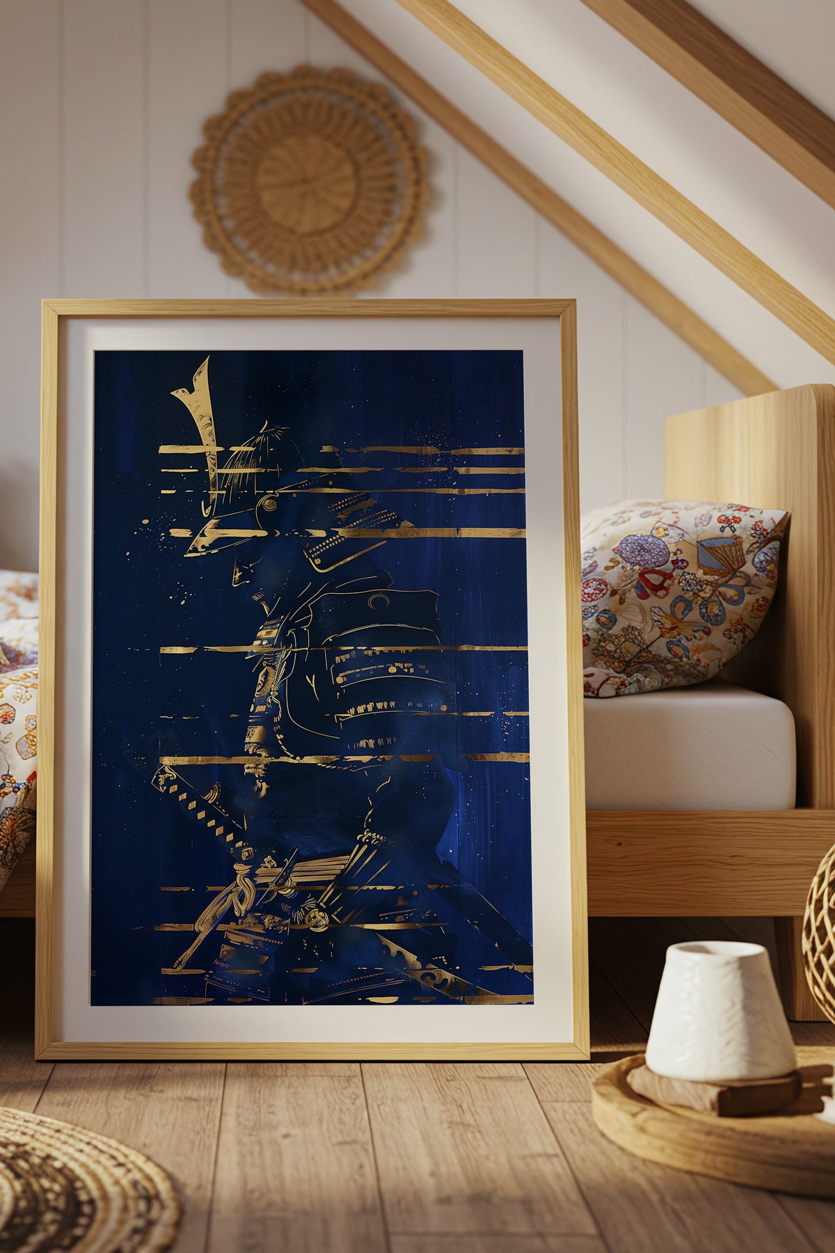 Indigo Gold Samurai Print - Navy Gilded Art Poster | Samurai Legacy