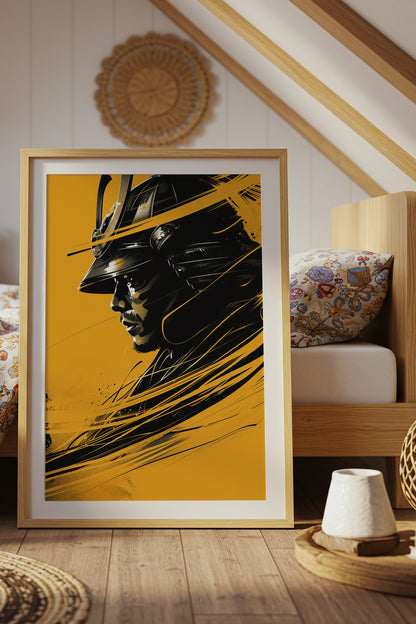 Silent Resolve Samurai Helmet Print - Dynamic Amber Warrior | Samurai Legacy