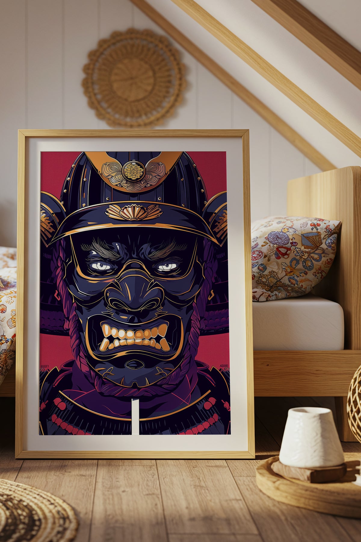 Fierce Guardian Oni Samurai Print - Bold Red & Navy Shogun Armor | Samurai Legacy