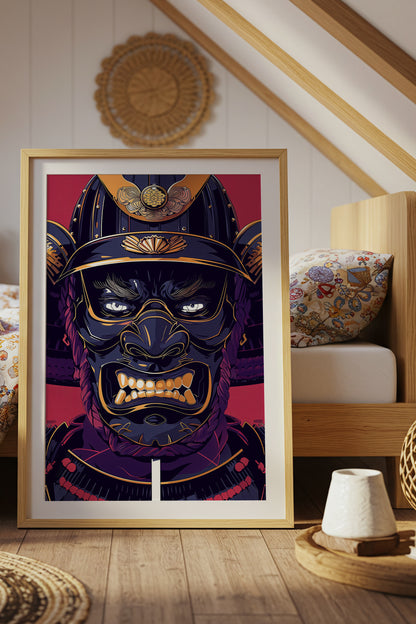 Fierce Guardian Oni Samurai Print - Bold Red & Navy Shogun Armor | Samurai Legacy