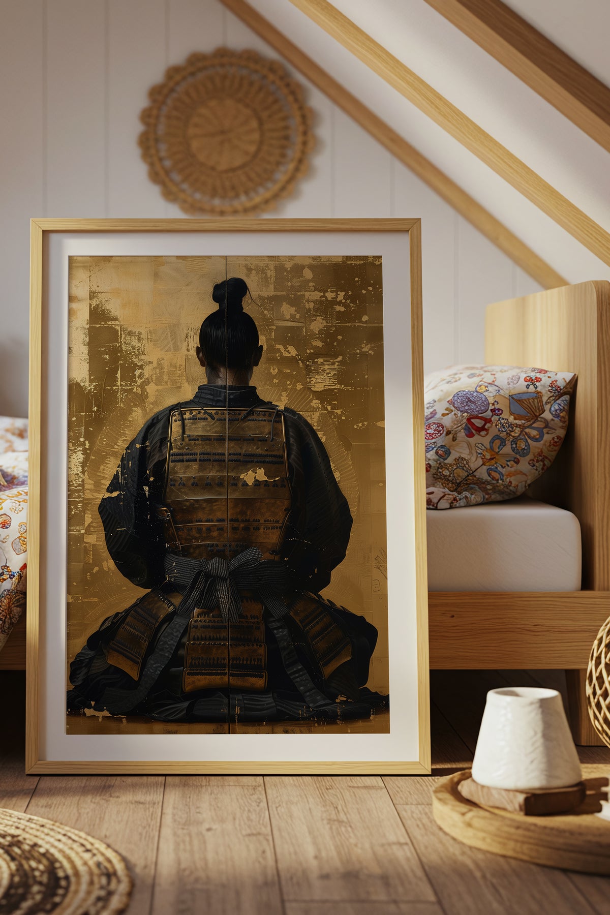 Seated Samurai Armor Poster - Gold Leaf Japanese Wall Art | Samurai Legacy