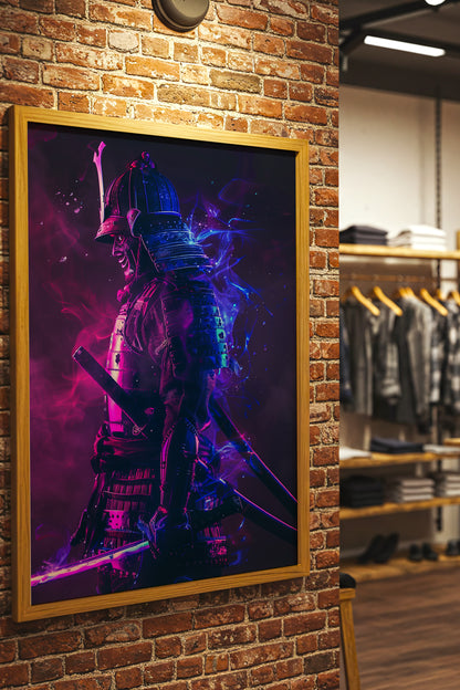 Cyber Neon Samurai Wall Art - Violet Blue Shogun Poster | Samurai Legacy