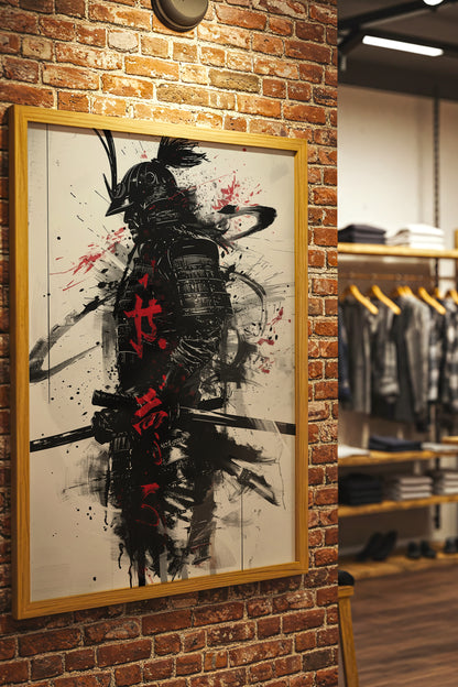 Calligraphy Splatter Samurai Armor Print - Ink Art Poster | Samurai Legacy