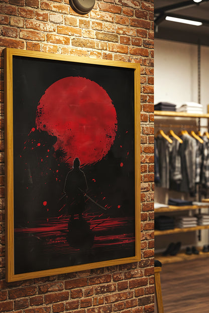 Crimson Moon Samurai Wall Art - Dark Minimalist Poster | Samurai Legacy