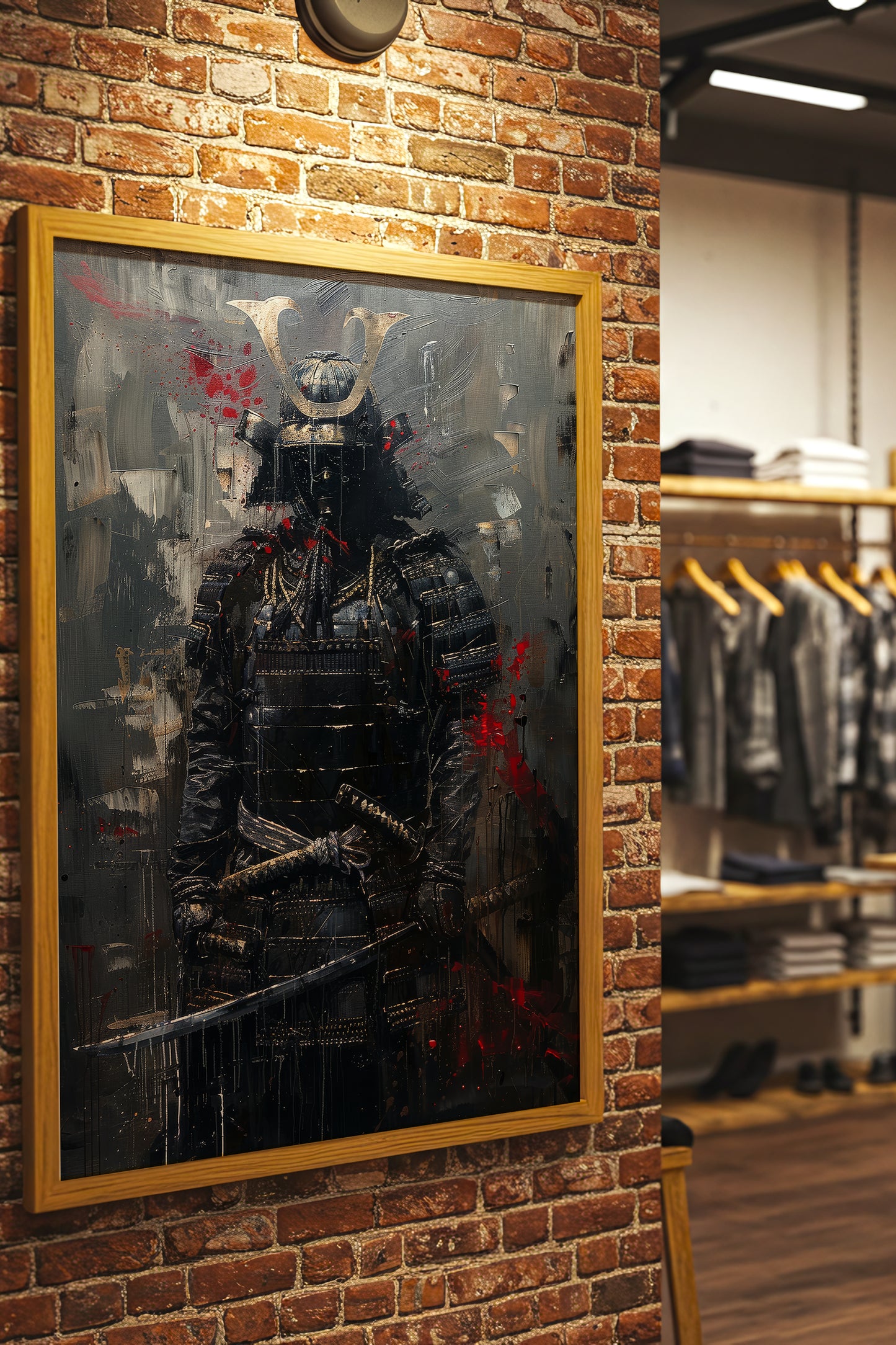 Dark Armor Samurai Katana Print - Impasto Gold Poster | Samurai Legacy