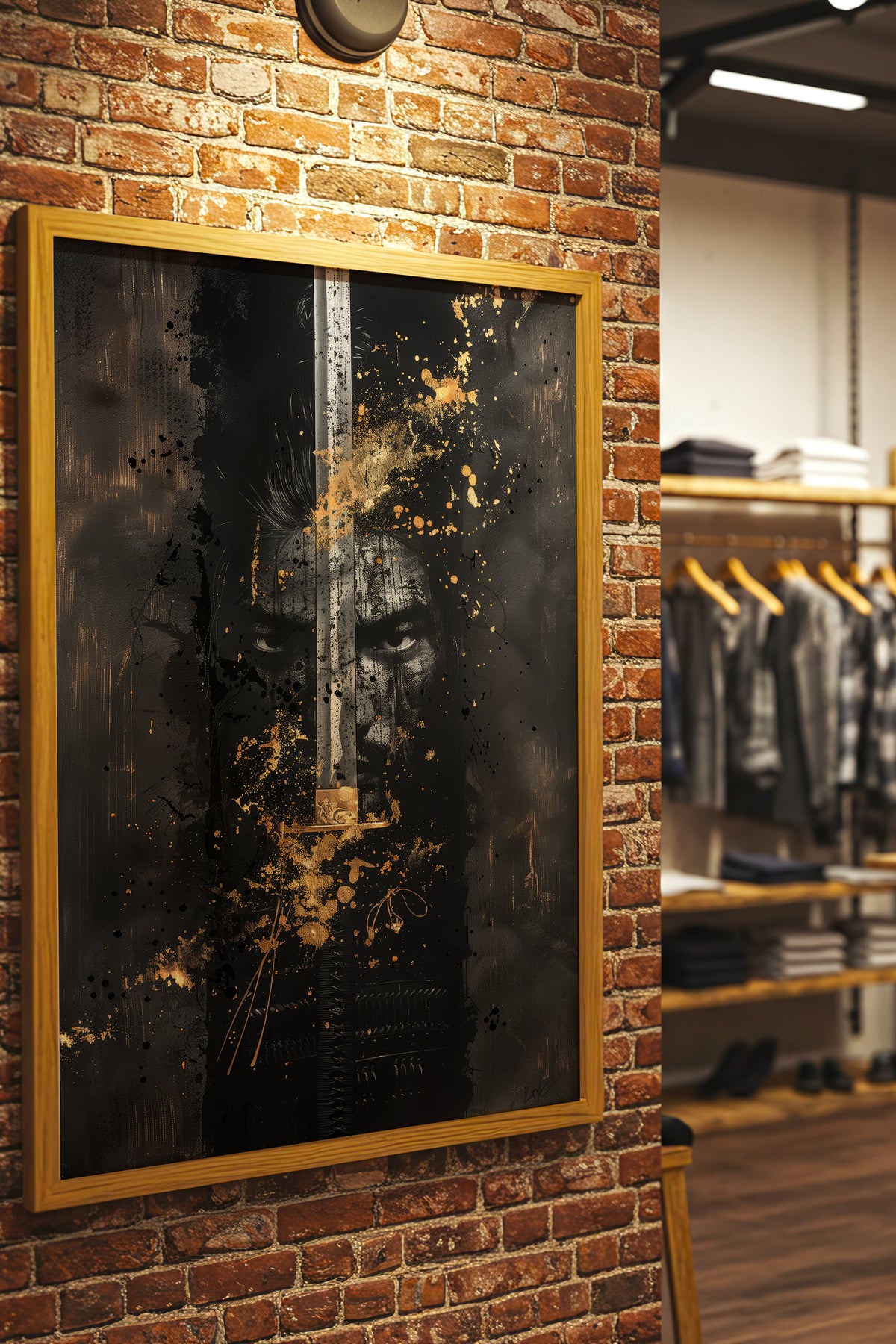 Blade Katana Samurai Face Print - Gold Splatter Art | Samurai Legacy