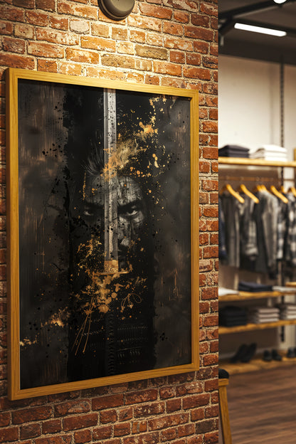 Blade Katana Samurai Face Print - Gold Splatter Art | Samurai Legacy