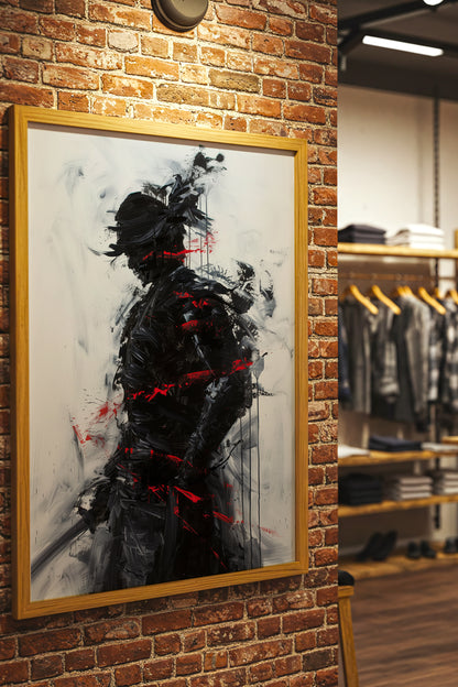Charcoal Splatter Samurai Print - Raw Action Oil Poster | Samurai Legacy