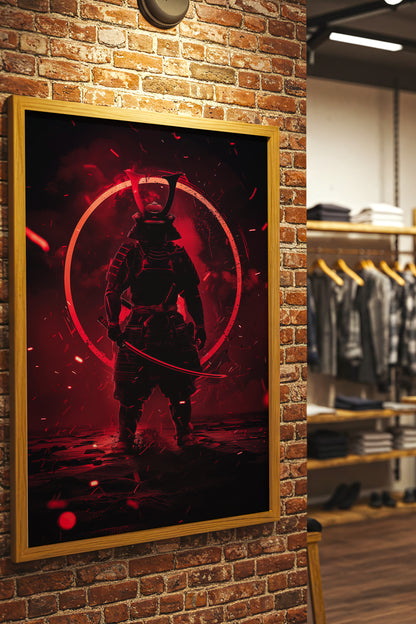 Crimson Aura Samurai Armor Print - Dark Red Art | Samurai Legacy