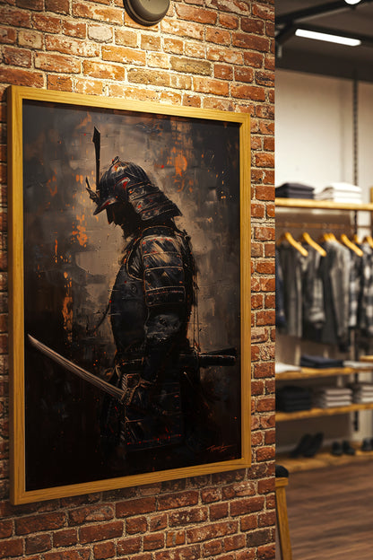 Gold Ember Samurai Profile Print - Dark Impasto Art | Samurai Legacy