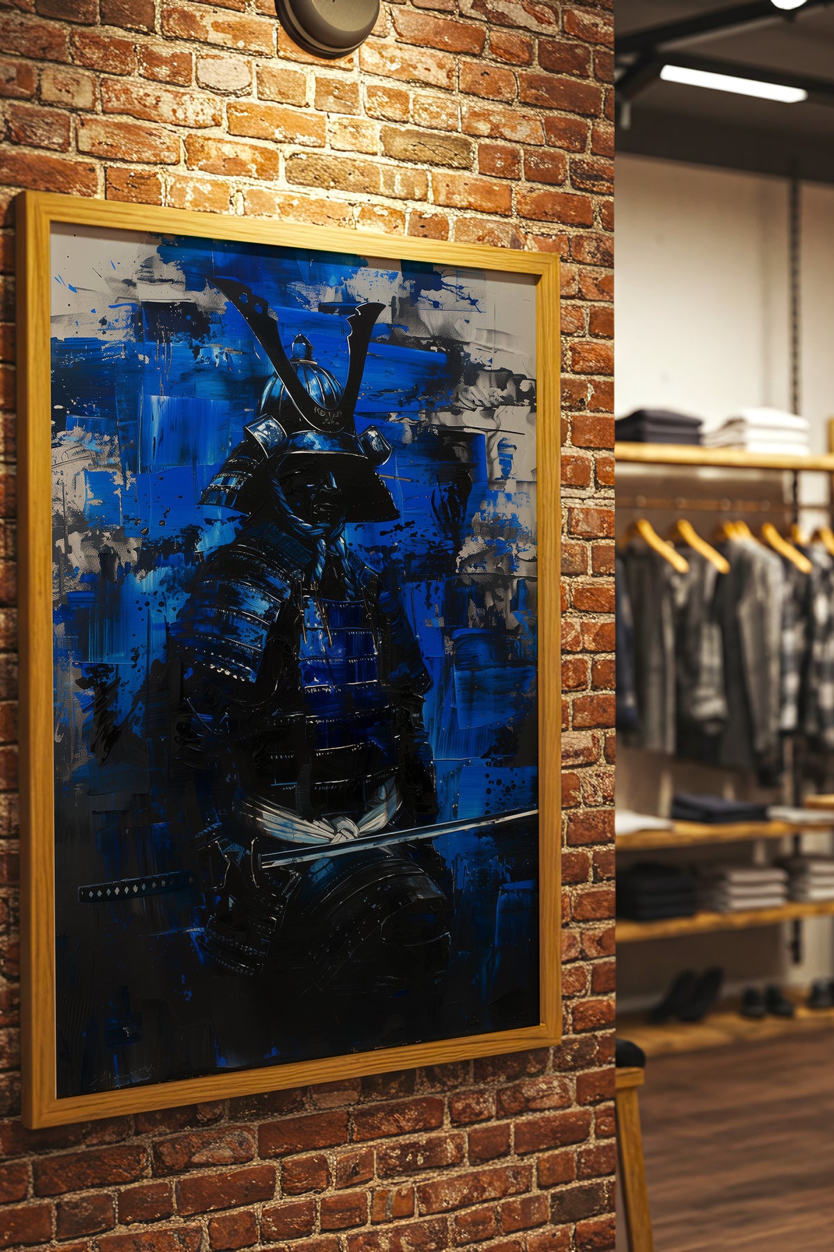 Cobalt Samurai Armor Print - Impasto Blue Expressionism | Samurai Legacy