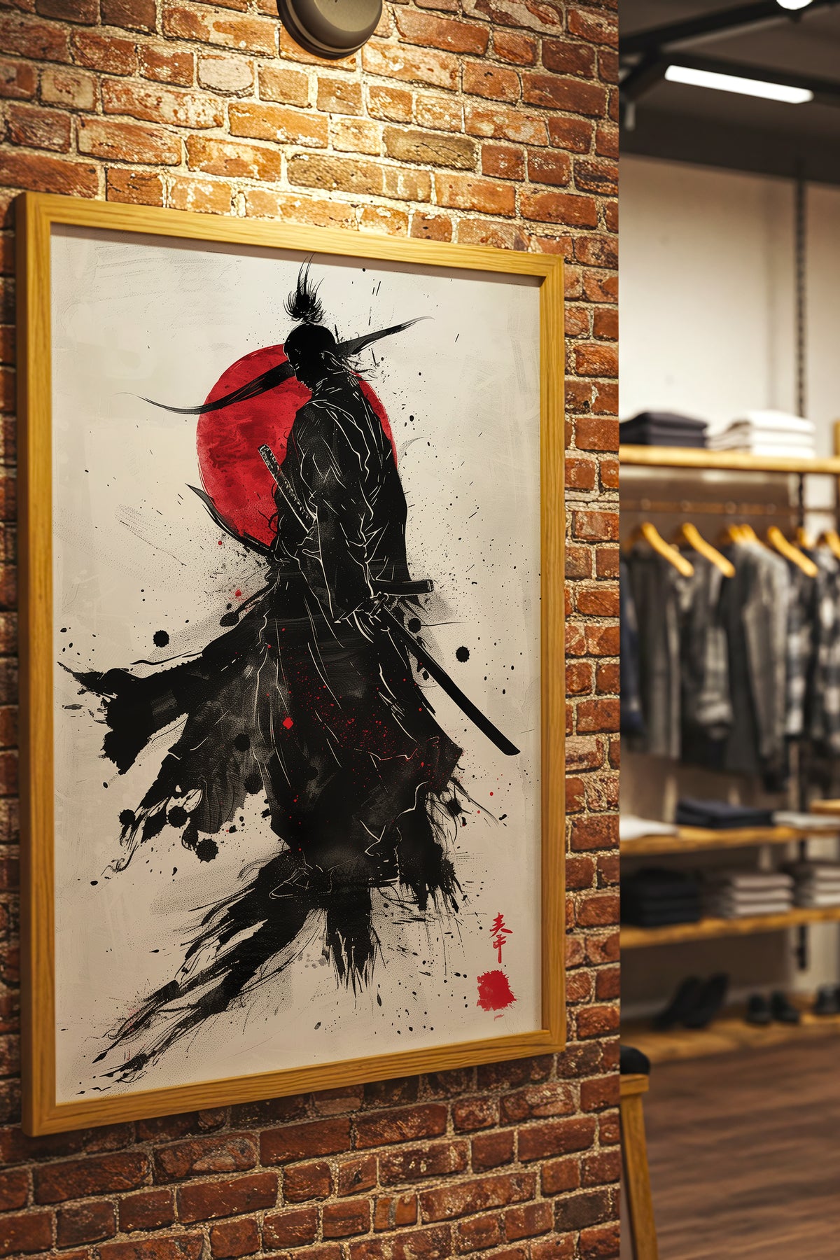 Crimson Sun Samurai Print - Dynamic Sumi Ink Poster | Samurai Legacy