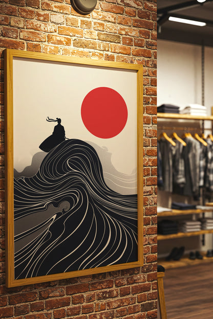 Flowing Wave Samurai Silhouette Print - Ukiyo-e Art | Samurai Legacy