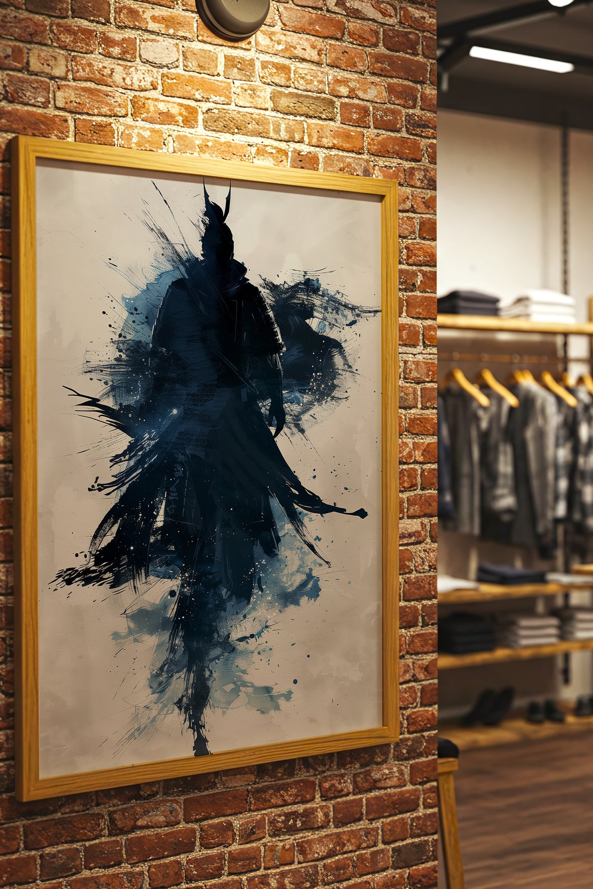 Indigo Splatter Samurai Print - Sumi Ink Wash Poster | Samurai Legacy
