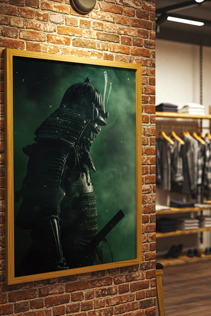 Emerald Shadow Samurai Print - Jade Mist Shogun Poster | Samurai Legacy