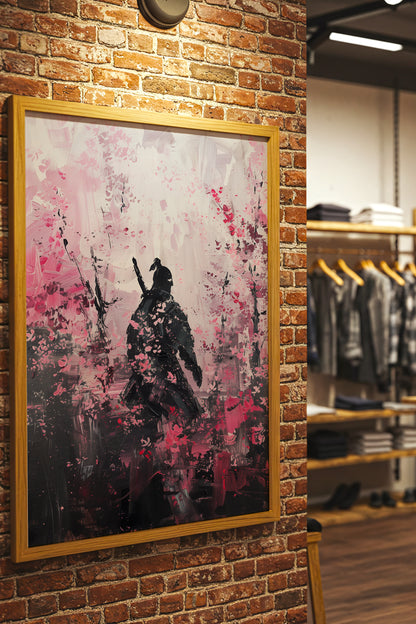 Cherry Blossom Samurai Print - Impressionist Pink Sakura Poster | Samurai Legacy