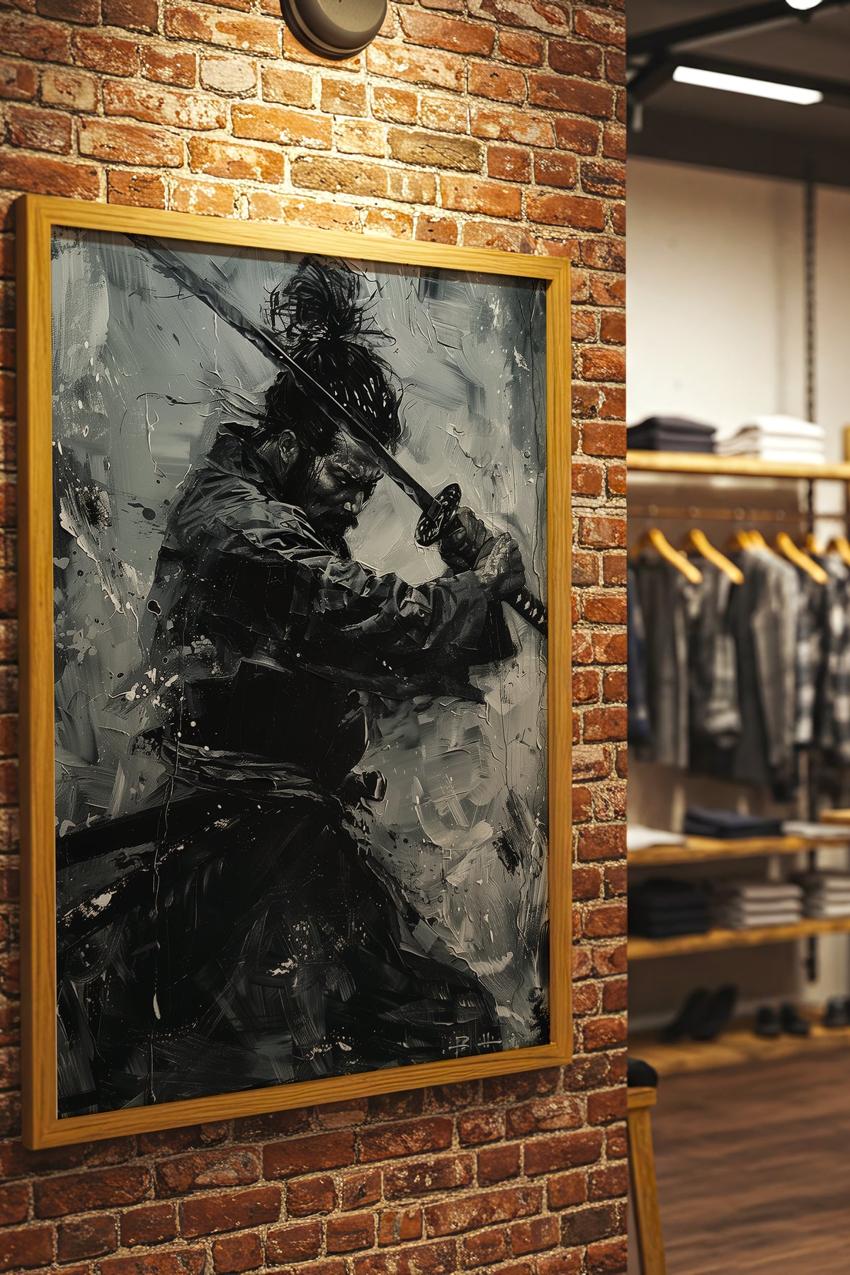 Monochromatic Katana Samurai Poster - Impasto Art Print | Samurai Legacy