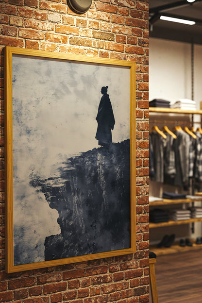 Cliffside Samurai Print - Slate Blue Ink Wash Poster | Samurai Legacy
