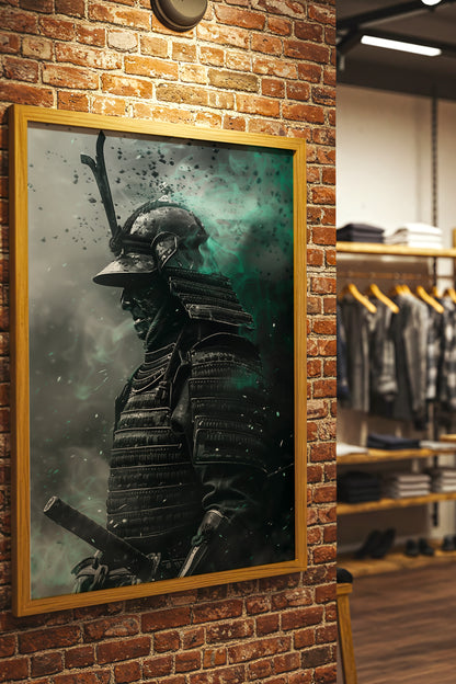 Emerald Ember Samurai Print - Dark Jade Aura Poster | Samurai Legacy