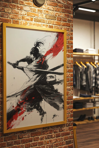 Crimson Arc Samurai Katana Print - Ink Wash Poster | Samurai Legacy