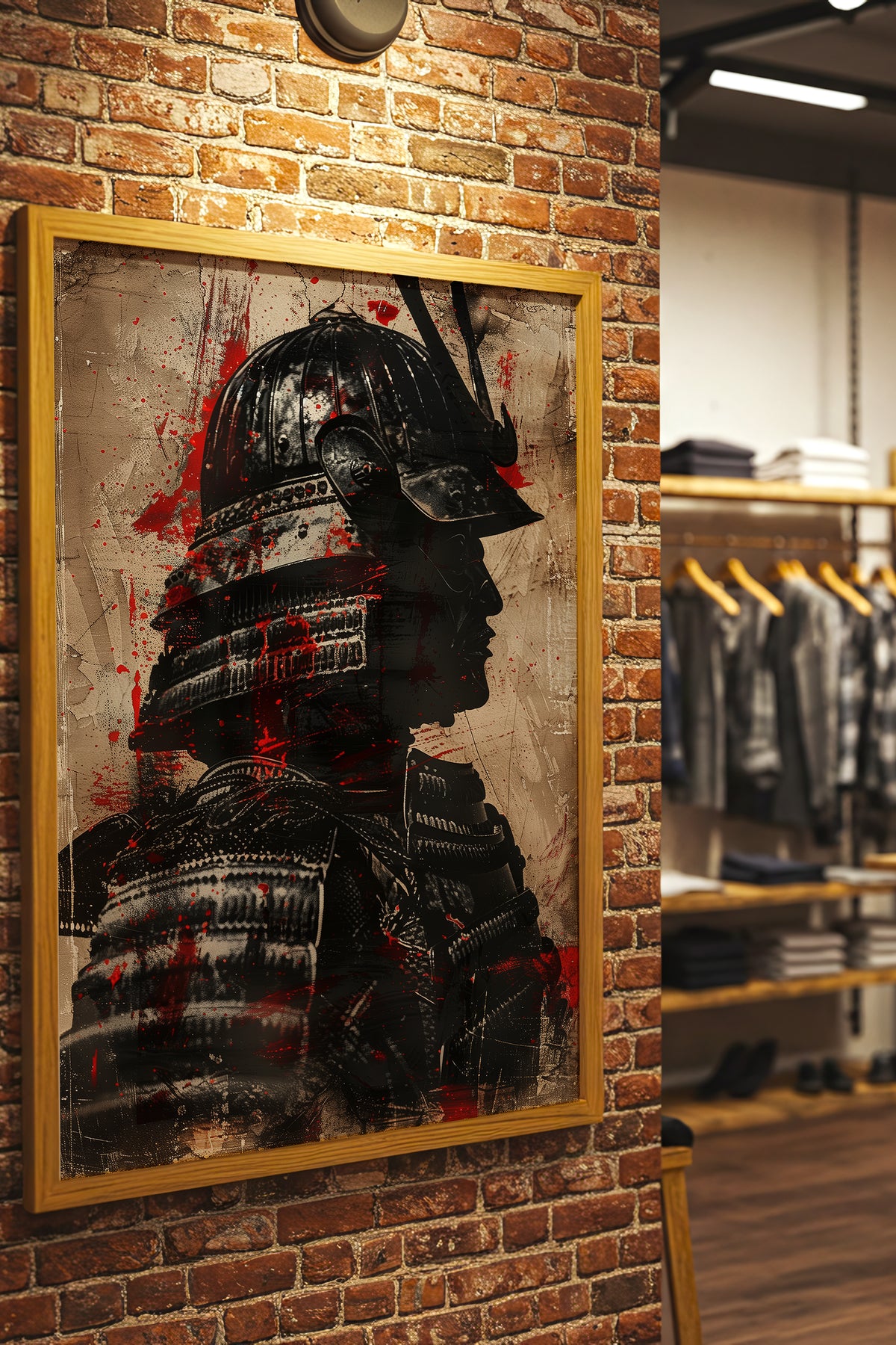 Crimson Splatter Kabuto Samurai Print - Vintage Art | Samurai Legacy