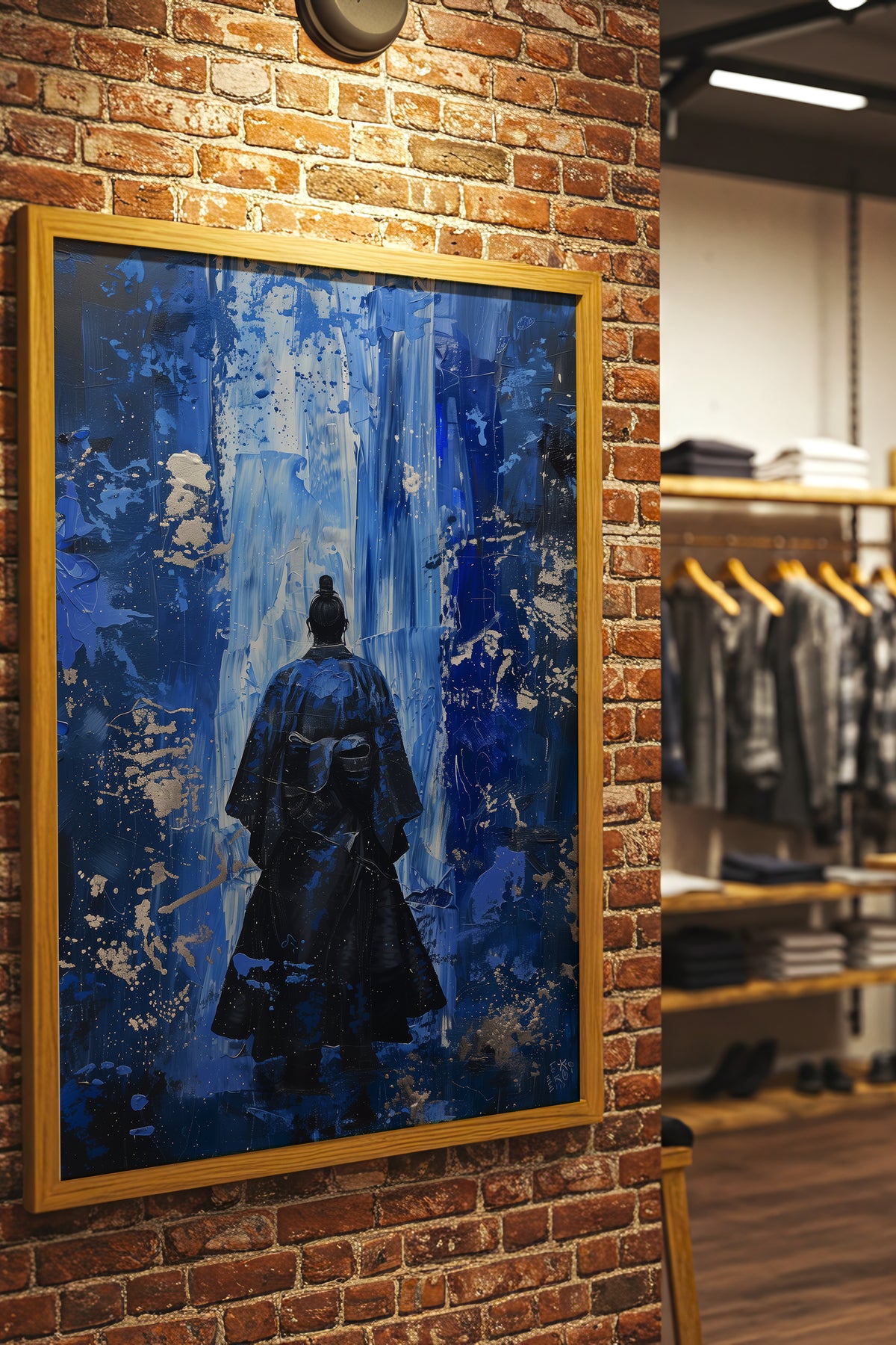 Cobalt Blue Samurai Print - Silver Impasto Poster | Samurai Legacy