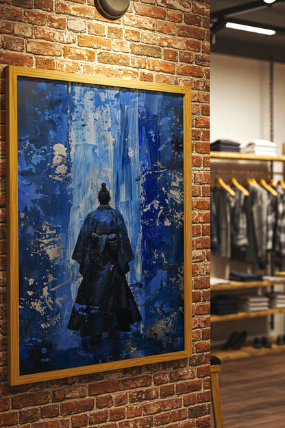 Cobalt Blue Samurai Print - Silver Impasto Poster | Samurai Legacy