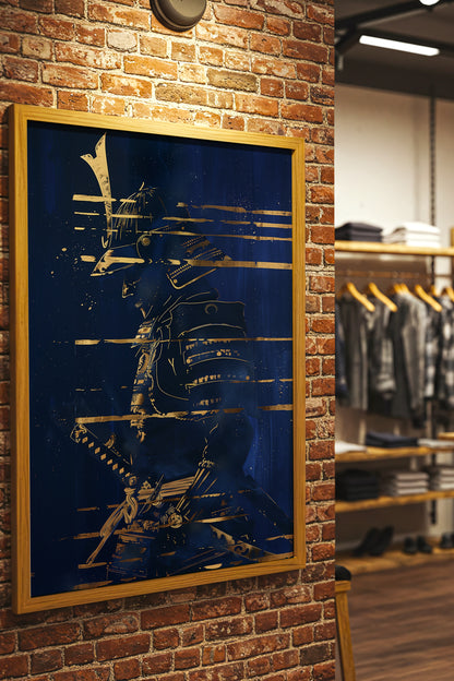 Indigo Gold Samurai Print - Navy Gilded Art Poster | Samurai Legacy