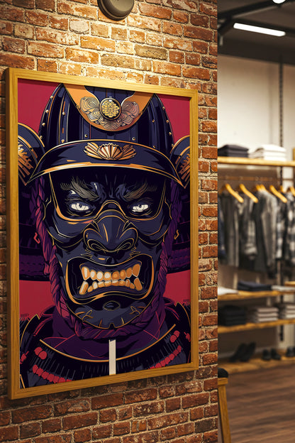 Fierce Guardian Oni Samurai Print - Bold Red & Navy Shogun Armor | Samurai Legacy
