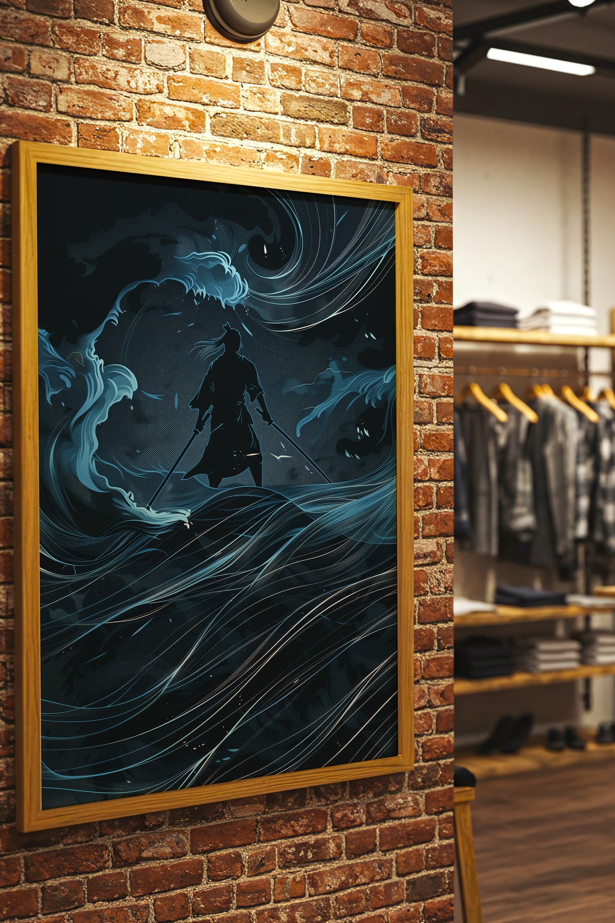 Lone Samurai Blue Ocean Print - Abstract Wave Art | Samurai Legacy