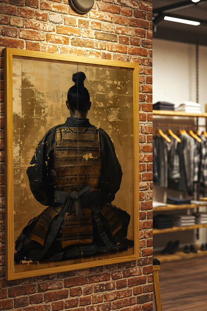 Seated Samurai Armor Poster - Gold Leaf Japanese Wall Art | Samurai Legacy