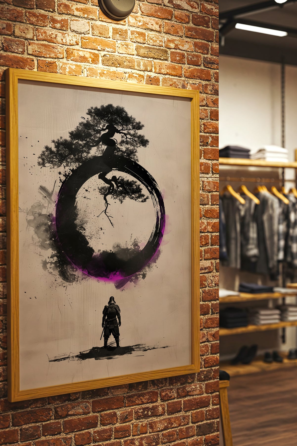 Zen Enso Circle Samurai Print - Violet Ink Pine Tree Decor | Samurai Legacy