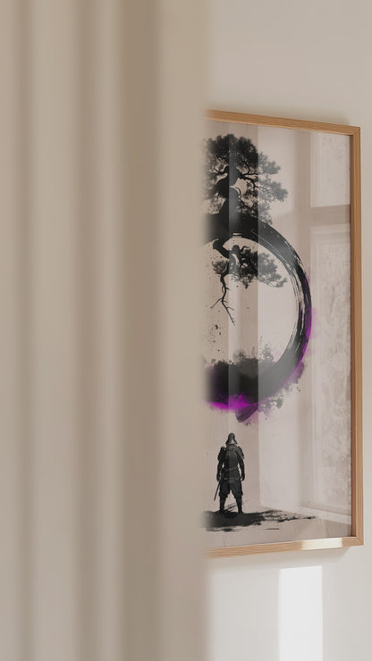 Zen Enso Circle Samurai Print - Violet Ink Pine Tree Decor | Samurai Legacy