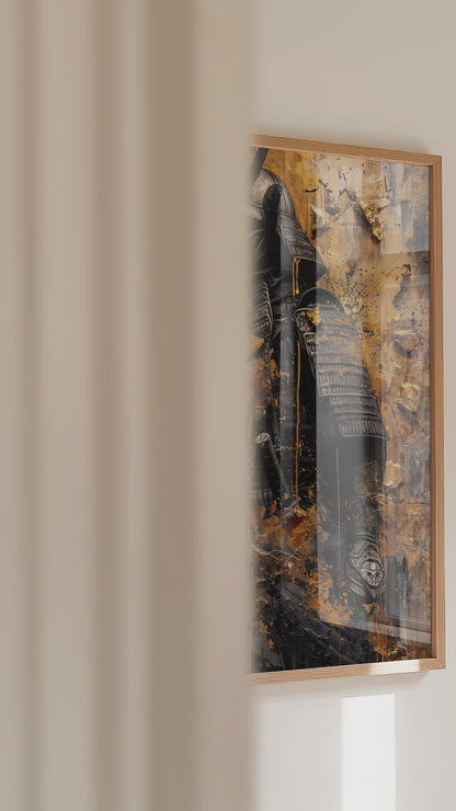 Gold Leaf Impasto Samurai Print - Obsidian Shogun Art | Samurai Legacy