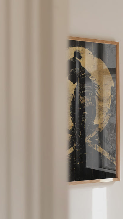 Gold Leaf Dual Katana Samurai Print - Obsidian Art | Samurai Legacy