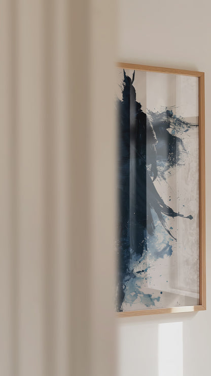 Indigo Splatter Samurai Print - Sumi Ink Wash Poster | Samurai Legacy