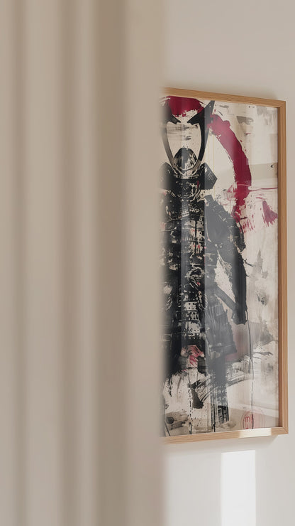Red Enso Samurai Armor Print - Sumi Ink Wash Poster | Samurai Legacy