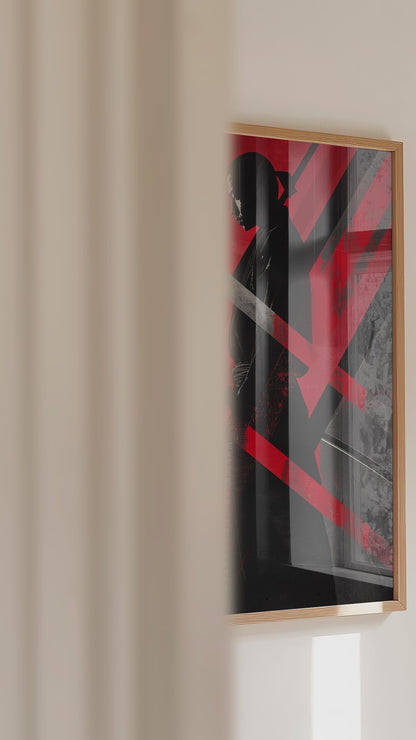 Red Geometric Samurai Print - Abstract Line Poster | Samurai Legacy