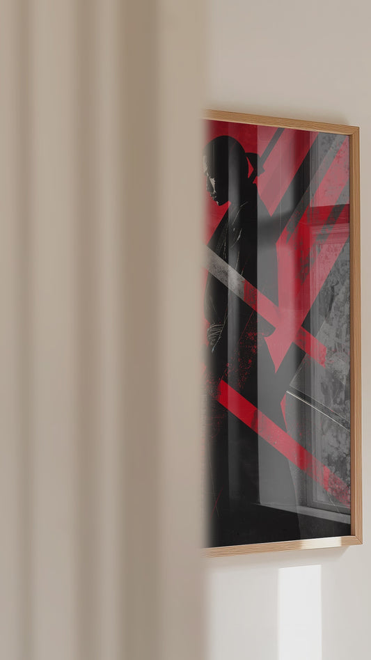 Red Geometric Samurai Print - Abstract Line Poster | Samurai Legacy