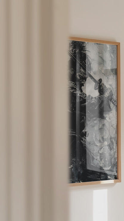 Monochromatic Katana Samurai Poster - Impasto Art Print | Samurai Legacy