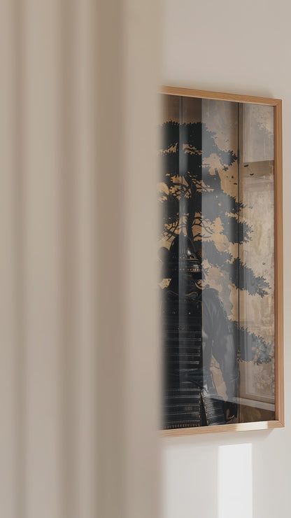 Golden Pine Samurai Screen Print - Folding Screen Art | Samurai Legacy