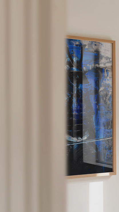 Cobalt Samurai Armor Print - Impasto Blue Expressionism | Samurai Legacy