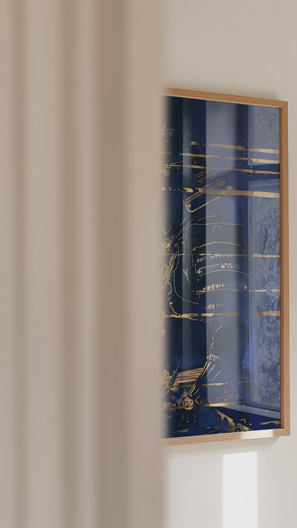 Indigo Gold Samurai Print - Navy Gilded Art Poster | Samurai Legacy