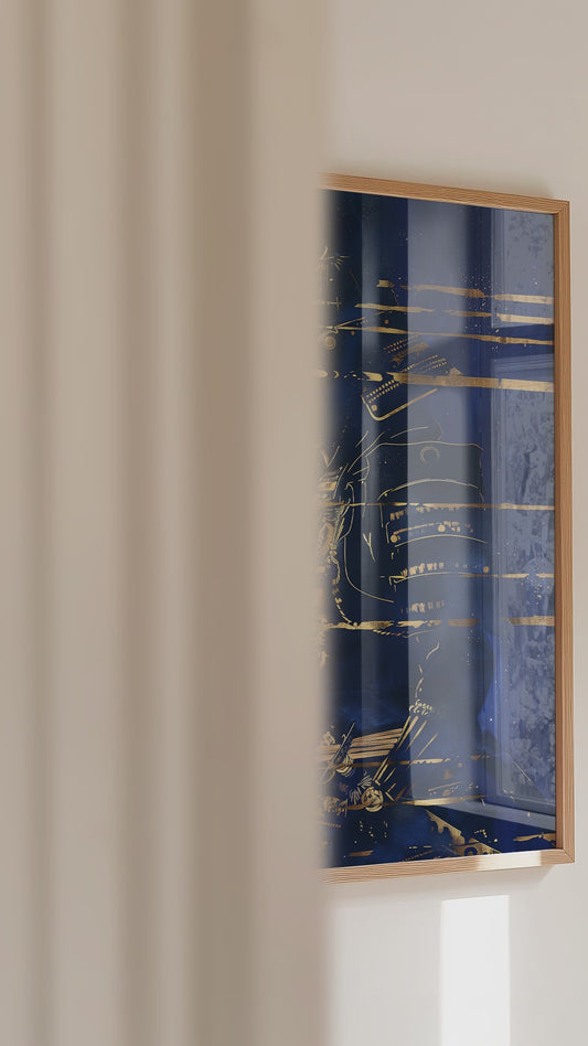 Indigo Gold Samurai Print - Navy Gilded Art Poster | Samurai Legacy