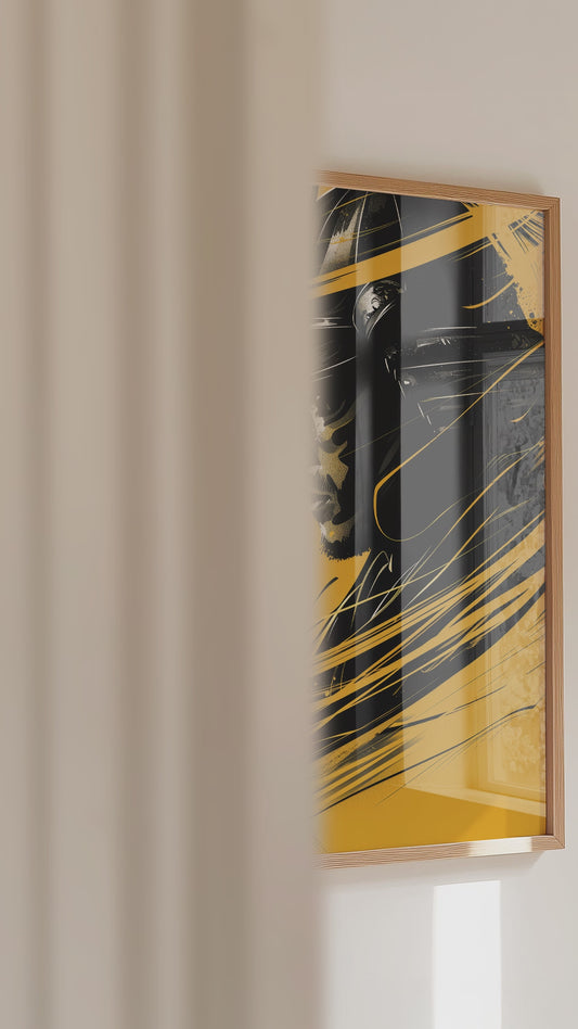 Silent Resolve Samurai Helmet Print - Dynamic Amber Warrior | Samurai Legacy