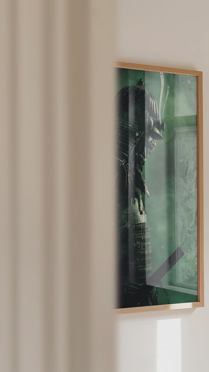 Emerald Shadow Samurai Print - Jade Mist Shogun Poster | Samurai Legacy