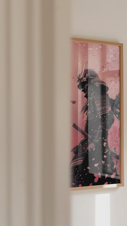 Cherry Blossom Samurai Print - Sakura Petal Pink Poster | Samurai Legacy