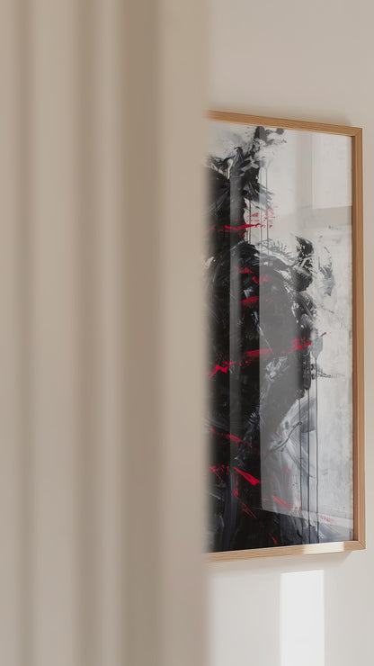 Charcoal Splatter Samurai Print - Raw Action Oil Poster | Samurai Legacy